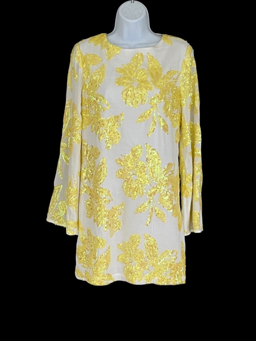 Endless Rose yellow sequin mini dress with bell sleeves, size Medium, like new!
